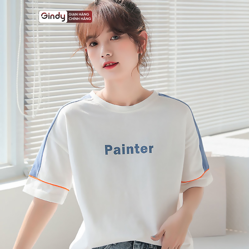 Áo thun nữ tay lỡ form rộng PAINTER phông chất cotton mát, co giãn unisex local brand GINDY A6171