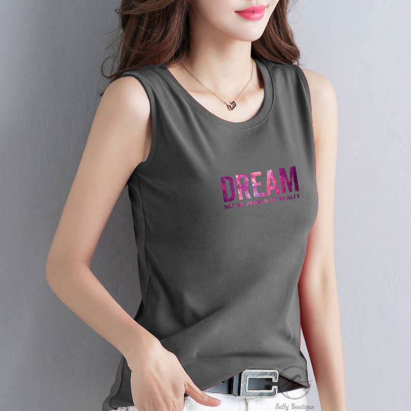 Áo Thun Sát Nách Nữ Cao Cấp In Chữ DREAM Thun Cotton 100% 4 Chiều Vải Dày Dặn Nhiều Màu SN131-Sally Boutique