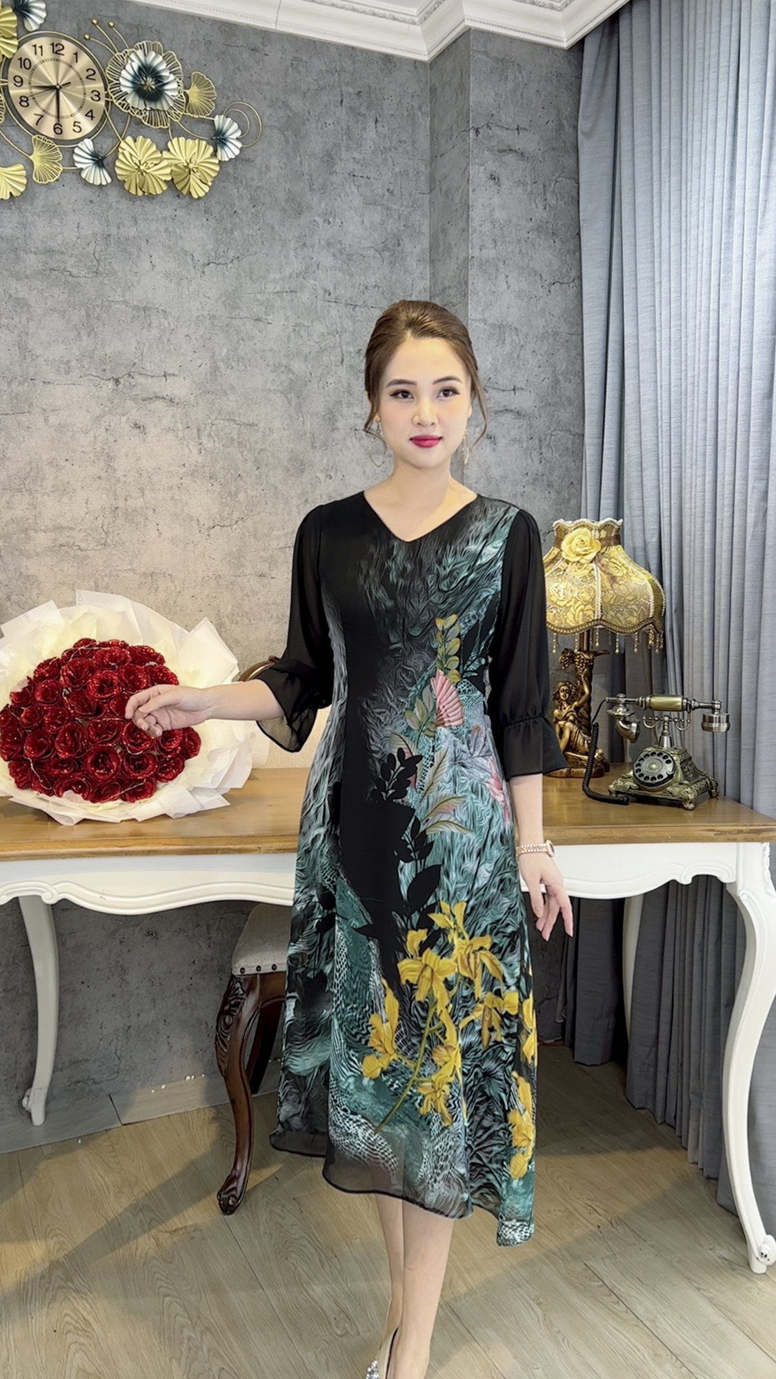 Đầm Suông Dáng Dài [ Linh Trà ] (TM 702) Cao Cấp Vải Voan Cực Đỉnh Sang Chảnh Quý Phái Dành Riêng Cho Mẹ Cho Bà
