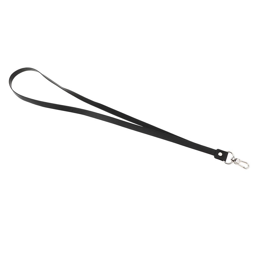 PU Leather Neck Strap Lanyard Metal Clips for ID Cards Badges Black