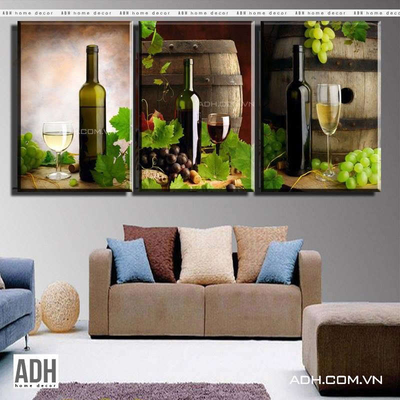 Bộ 3 tranh canvas hình chai rượu nho ADH071104