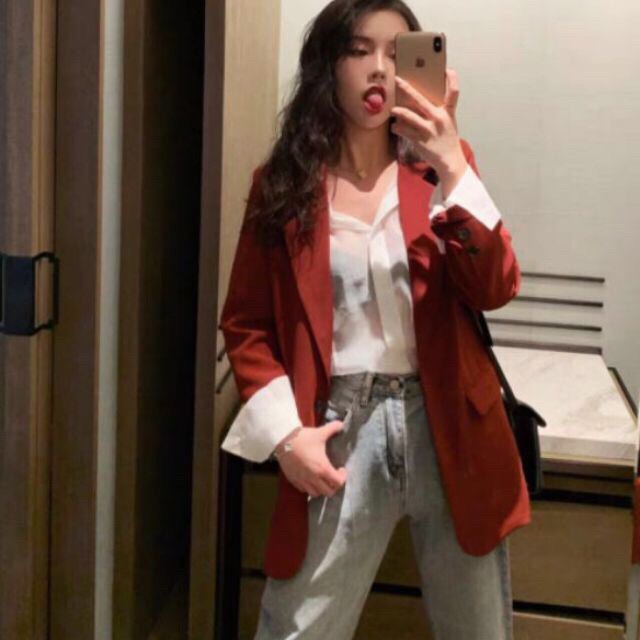 Áo khoác Blazer Vest Đỏ dáng rộng thời trang ulzzang Hàn Quốc