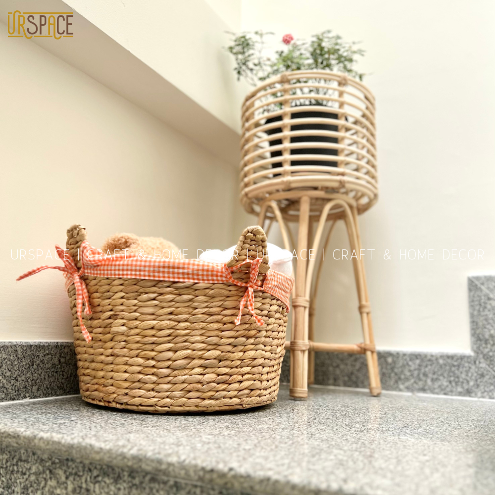 Giỏ lục bình đựng quần áo URSPACE trang trí decor sắp xếp không gian hình tai mèo dễ thương/ ROUND HYACINTH STORAGE BASKET