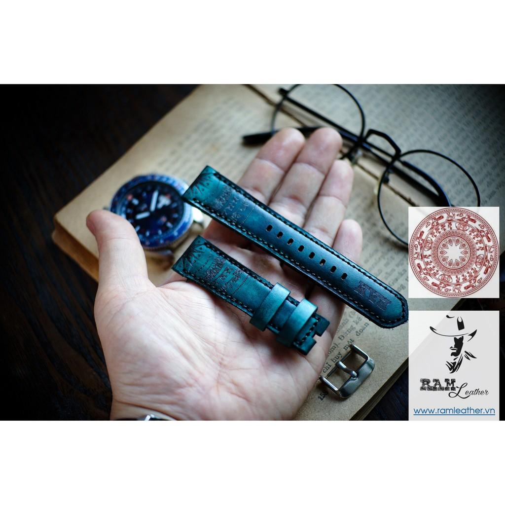 DÂY APPLE WATCH DA BÒ Ý VEGTAN XANH LỤC - RAM TRỐNG ĐỒNG AQUA GREEN - ĐỦ SIZE