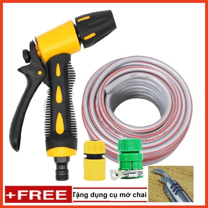 Bộ dây vòi xịt nước rửa xe, tưới cây . tăng áp 3 lần, loại 20m 206319 cút sập,nối vàng+ tặng mở chai