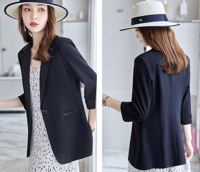 Áo khoác vest nữ cổ lụa ngắn tay lỡ, blazer nữ công sở form suông thiết kế trẻ trung chất tuyết mưa màu đen trắng xanh dễ phối đồ đi chơi dạo phố sự kiện tiệc cưới lễ hội