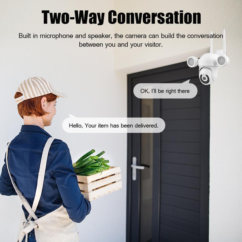 2K Smart Life Wireless Monitor Camera Outdoor WiFi Camera 3.0MP Waterproof Night Vision Auto-tracking with Floodlights