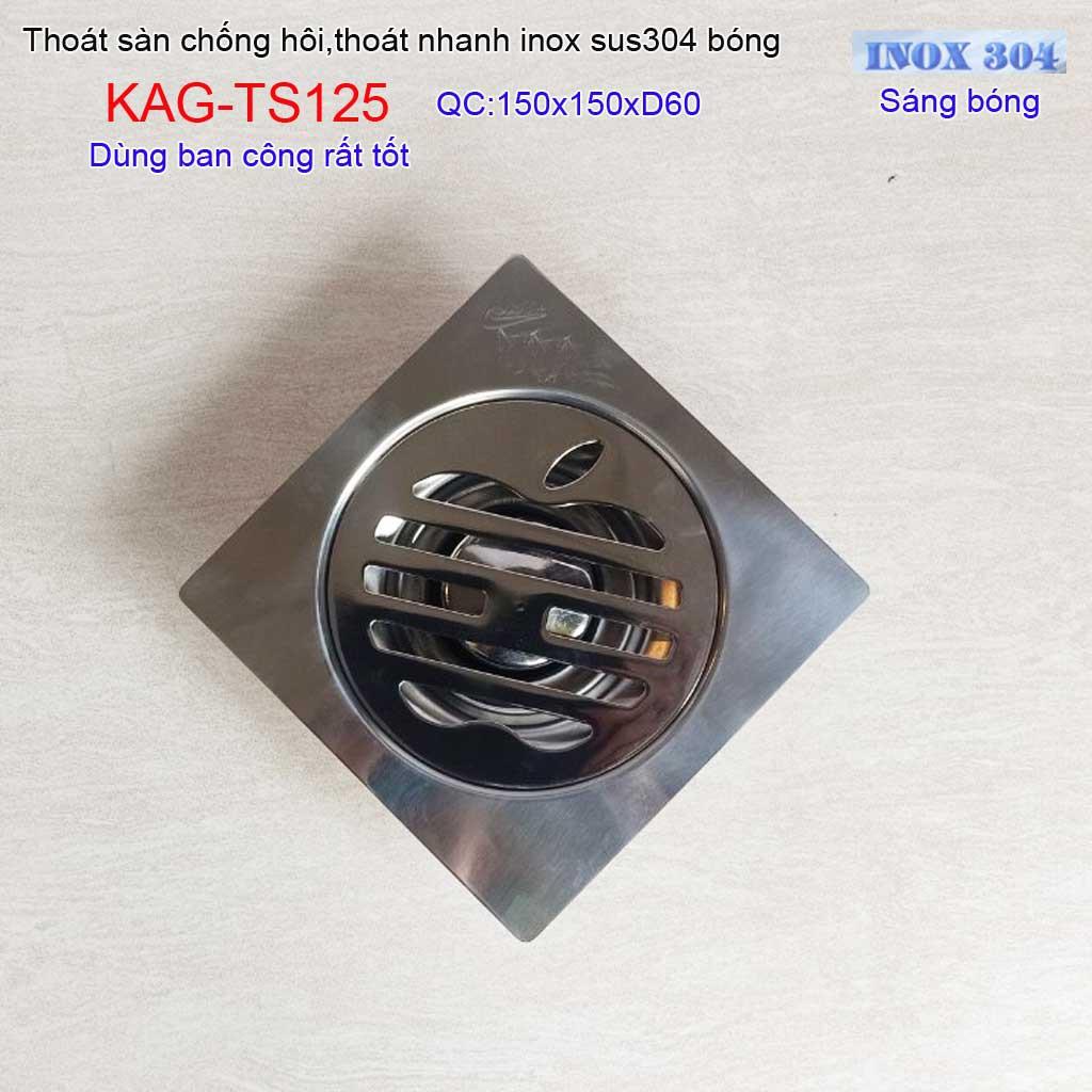 Thoát sàn quả Táo KAG-TS125 , phễu thoát sàn vuông 15x15cm D60, phễu thu nước SUS304 thoát nhanh chống hôi tốt