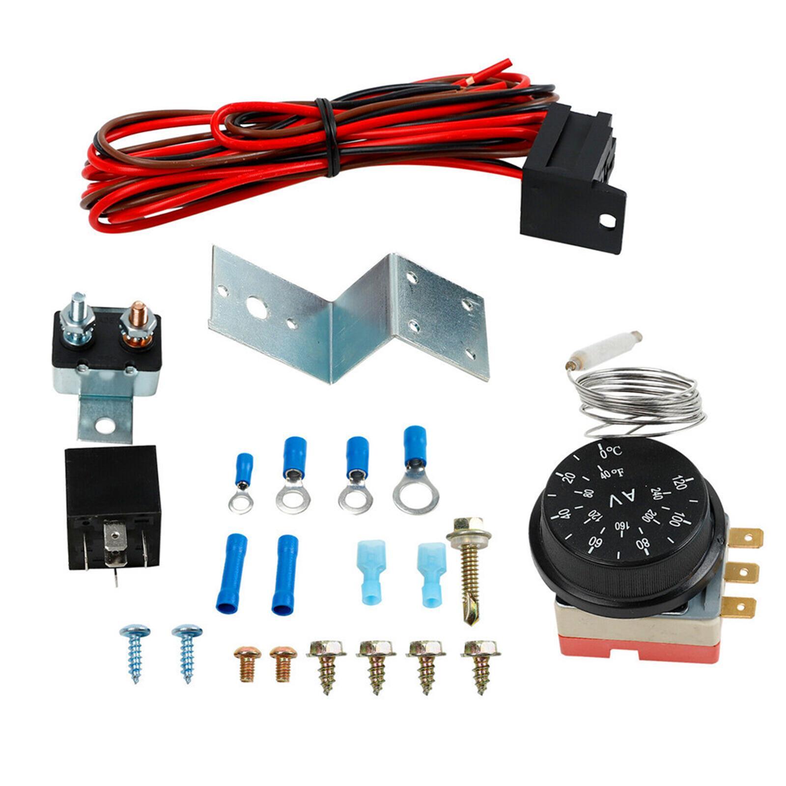 Electric 12V Fan Thermostat Control Relay Wire Harness Replaces