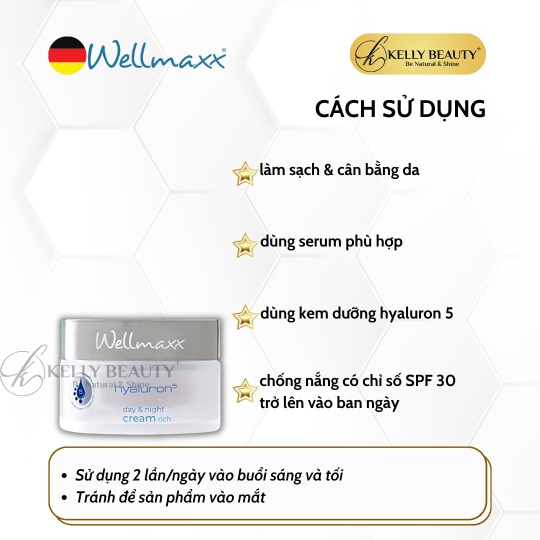 Kem Dưỡng Ẩm WELLMAXX Hyaluron5 Day and Night Cream Rich - Cấp Ẩm Sâu, Da Căng Mịn, Đàn Hồi; Mờ Nếp Nhăn - Kelly Beauty