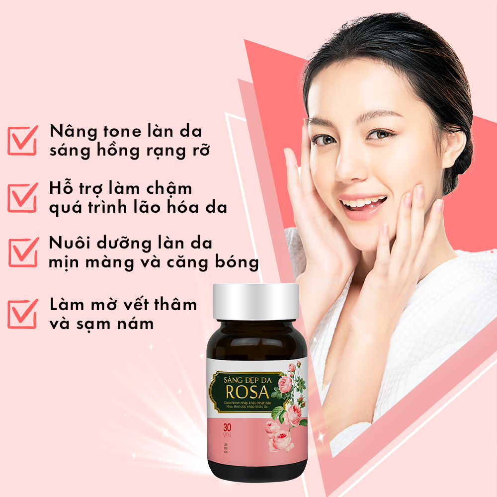 Viên Uống Sáng Da Rosa Bổ Sung Collagen Giúp Da Mịn Màng Căng Mướt 2 Hộp 60 viên