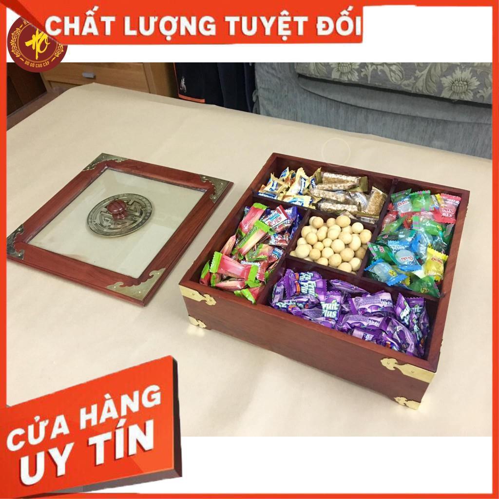 Khay Đựng Bánh Kẹo Ngày Tết bằng Gỗ Hương Cao Cấp Vuông Kính Bọc Đồng - BẢO HÀNH 1 ĐỔI 1