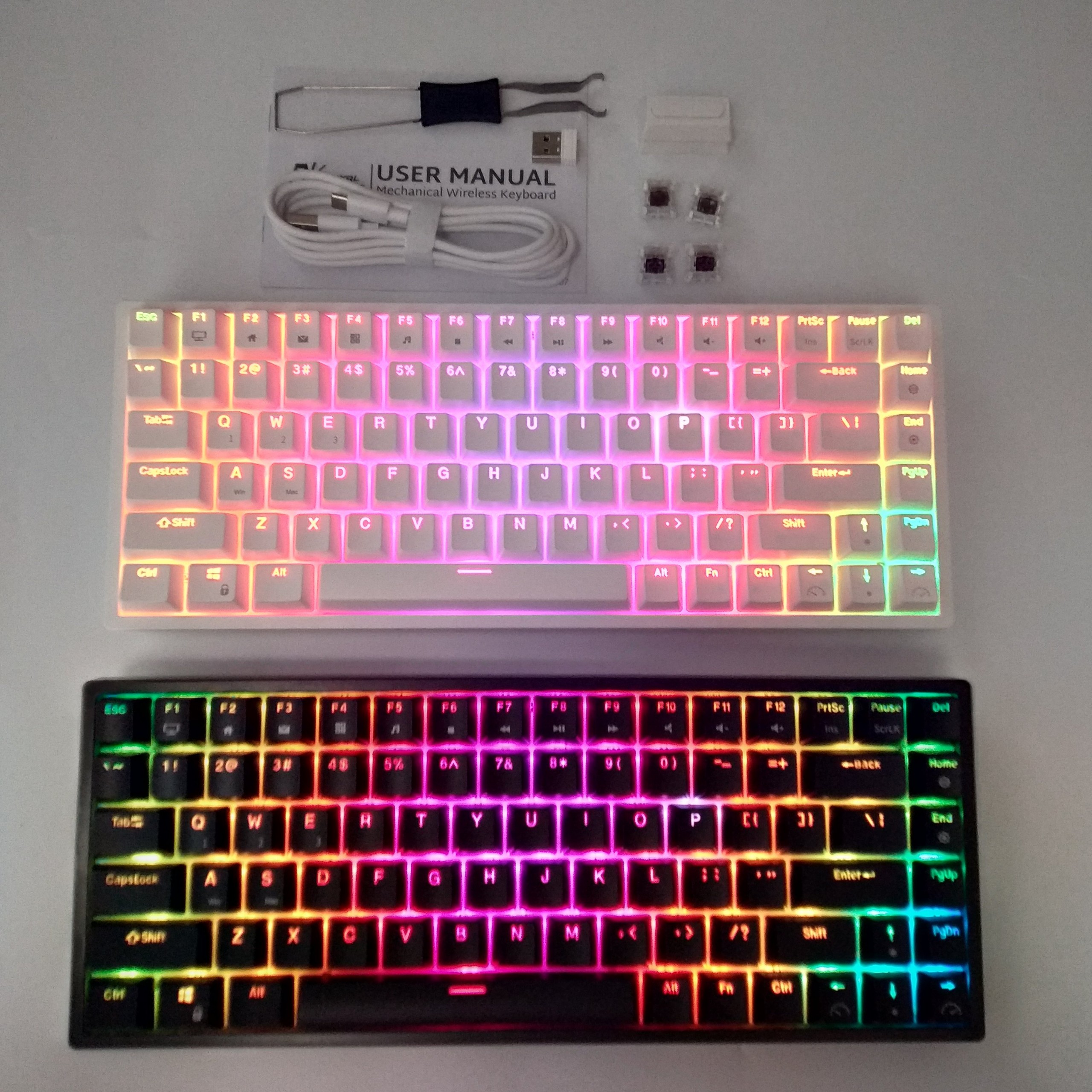 Bàn phím cơ không dây RK84 RGB HOTSWAP. Hàng Chính Hãng Royal Kludge. 2 Cổng USB. Ba Chế Độ Bluetooth 5.0/ Wifi 2.4 GHz– Kèm Receiver/ Có Dây, Nhỏ Gọn