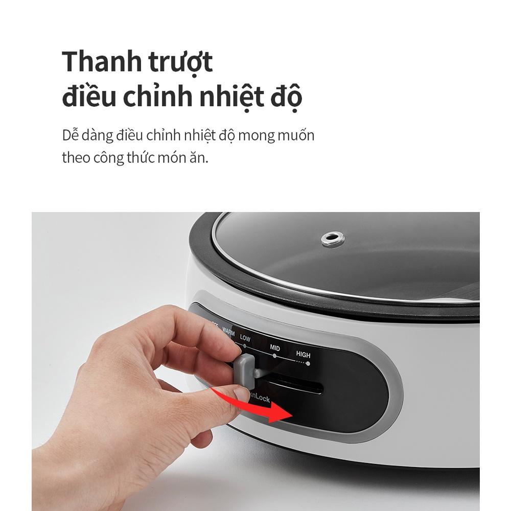 Nồi lẩu điện đa năng Lock&amp;Lock 4L Multi Cooker EJP544WHT - Hàng chính hãng, có thể nấu và nướng, lồng tháo rời - Hapos