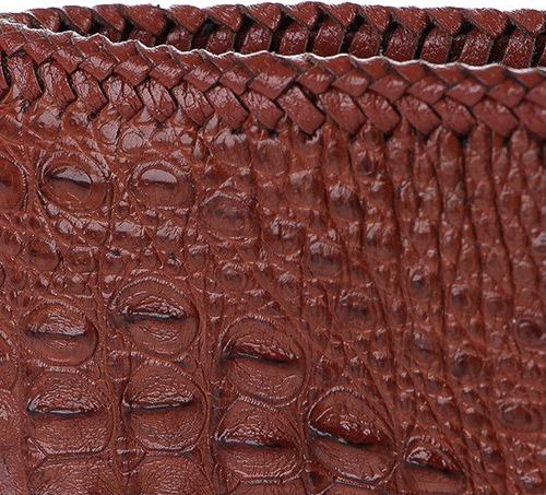 Ví nam Huy Hoàng da cá sấu nguyên con đan viền màu nâu đỏ HT2766