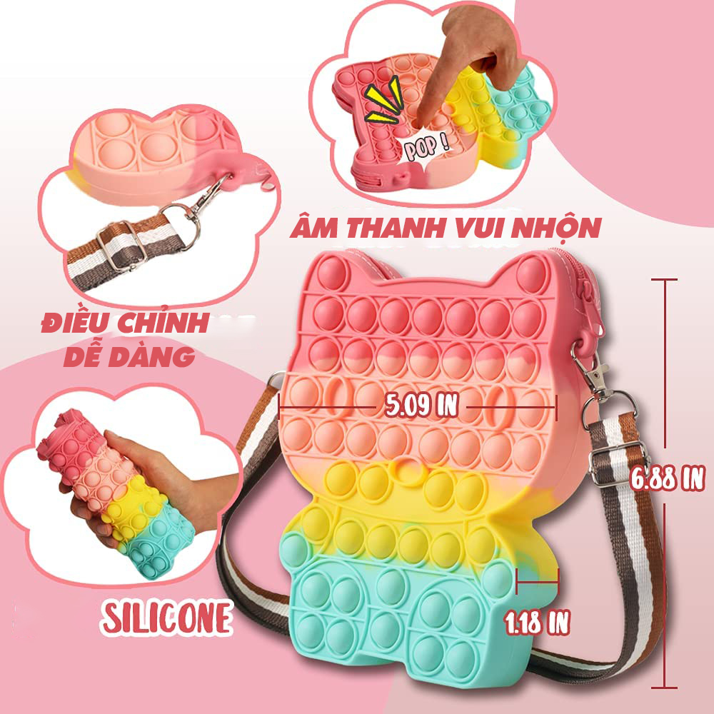 Pop It Túi Đeo Cho Bé - Đồ Chơi Hello Kitty Thời Trang Cho Bé Gái Giảm Căng Thẳng, Stress