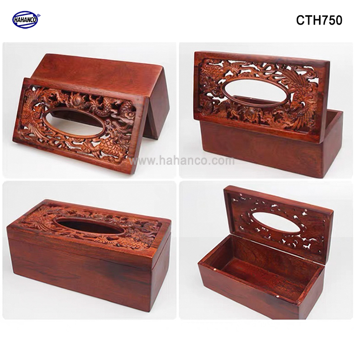 Hộp giấy ăn gỗ Hương, Long Phụng sum vầy loại to hàng đẹp - Mang lại tài lộc cho gia chủ