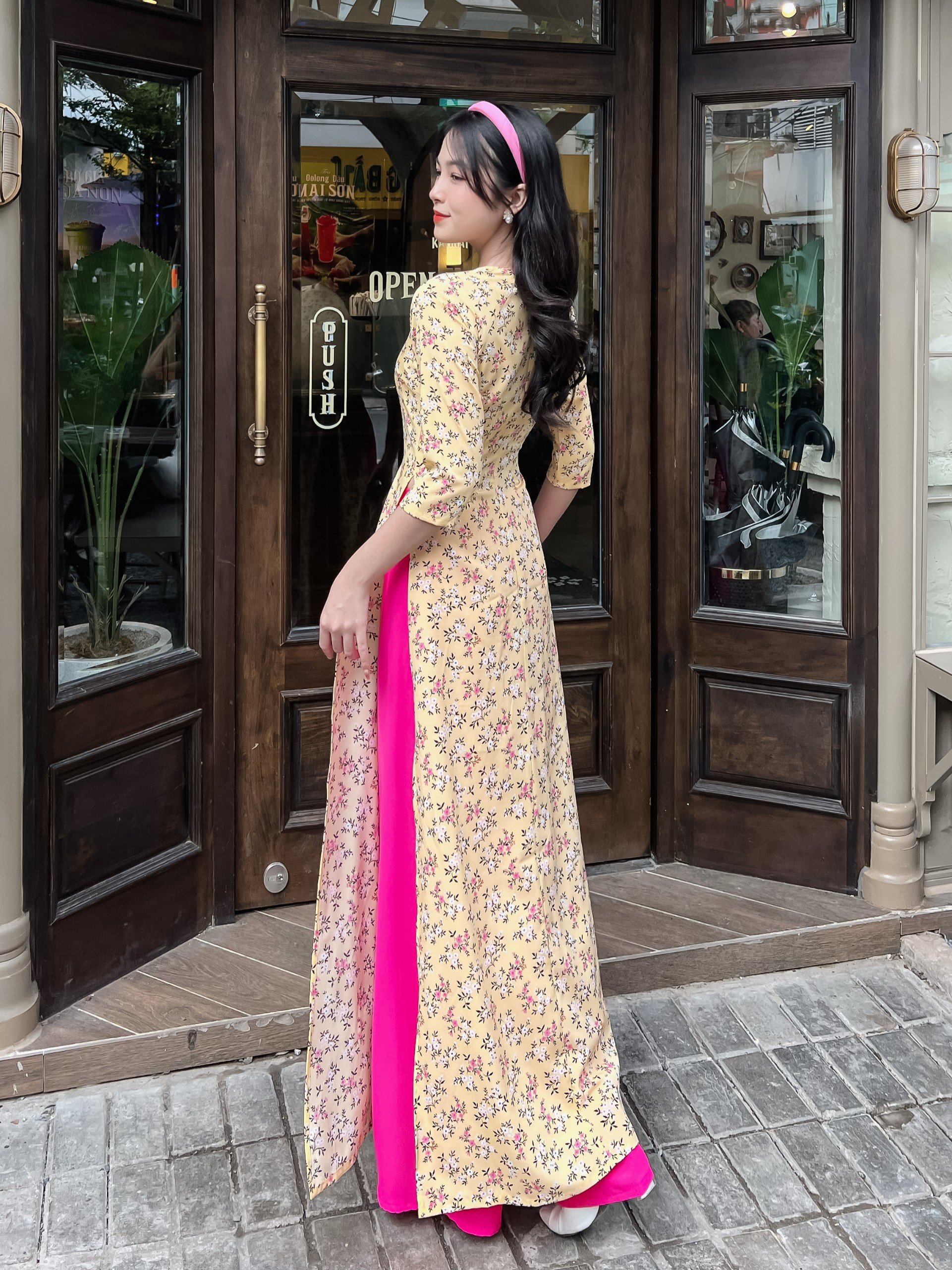 SÉT ÁO DÀI IN HỌA TIẾT HOA NHÍ TẶNG KÈM QUẦN