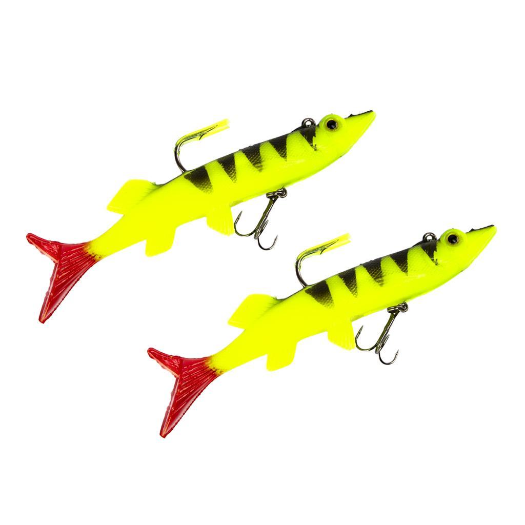 2pcs Lifelike 3D Eye Soft Lead Fishing Lures Red T Tail Sinking Swimbaits with Lead inside for Trout Bass Salmon