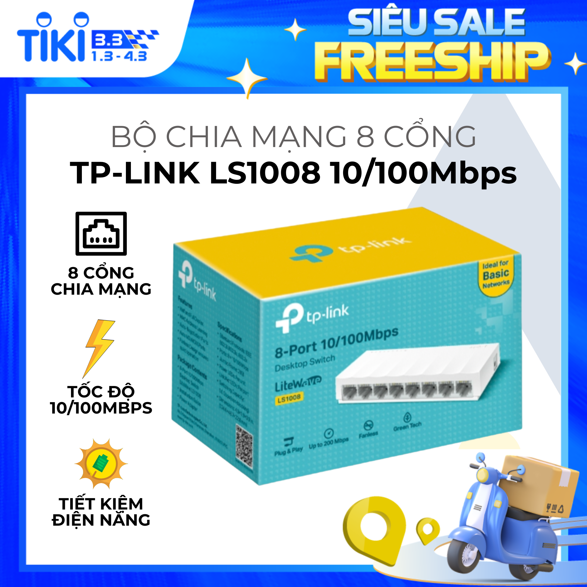 Hình ảnh TP-Link LS1008 - Bộ chia mạng 8 cổng, tiết kiệm điện năng, tốc độ cao 10/100 Mbps - Hàng chính hãng