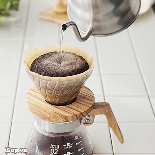 Phễu lọc Hario V60 thủy tinh đế gỗ Olive VDG-02-OV Made in Japan