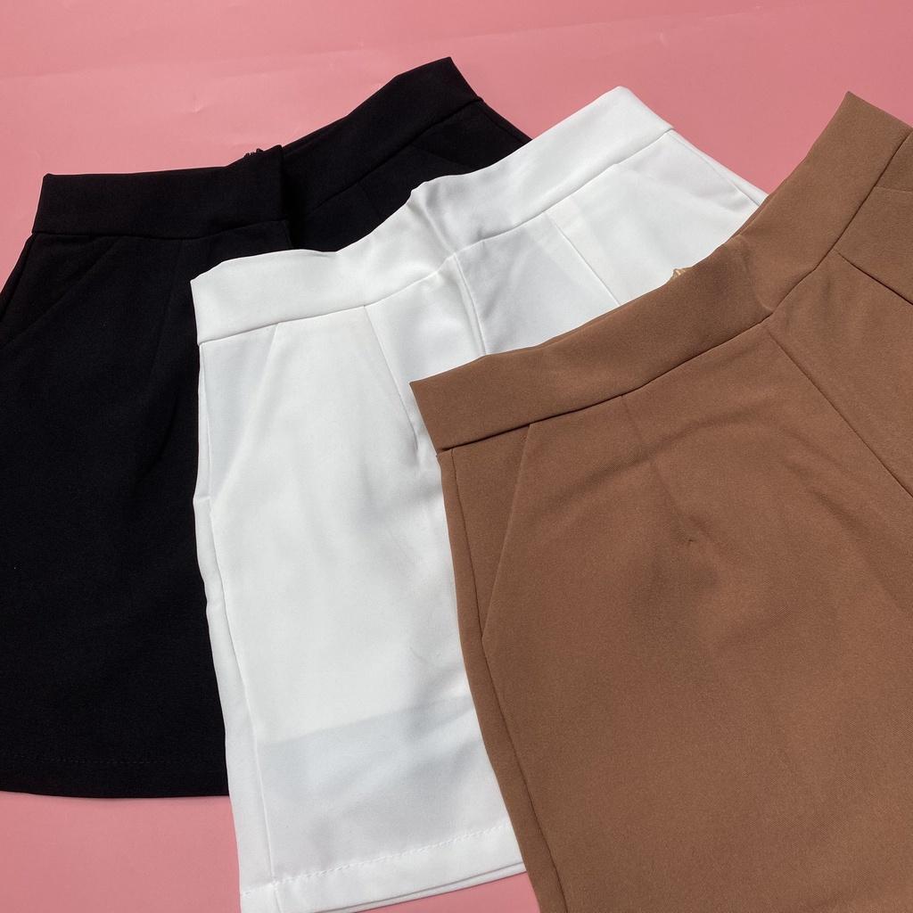 Quần Short Nữ Dáng Ngắn Khóa kéo sau Phong Cách Hàn Quốc