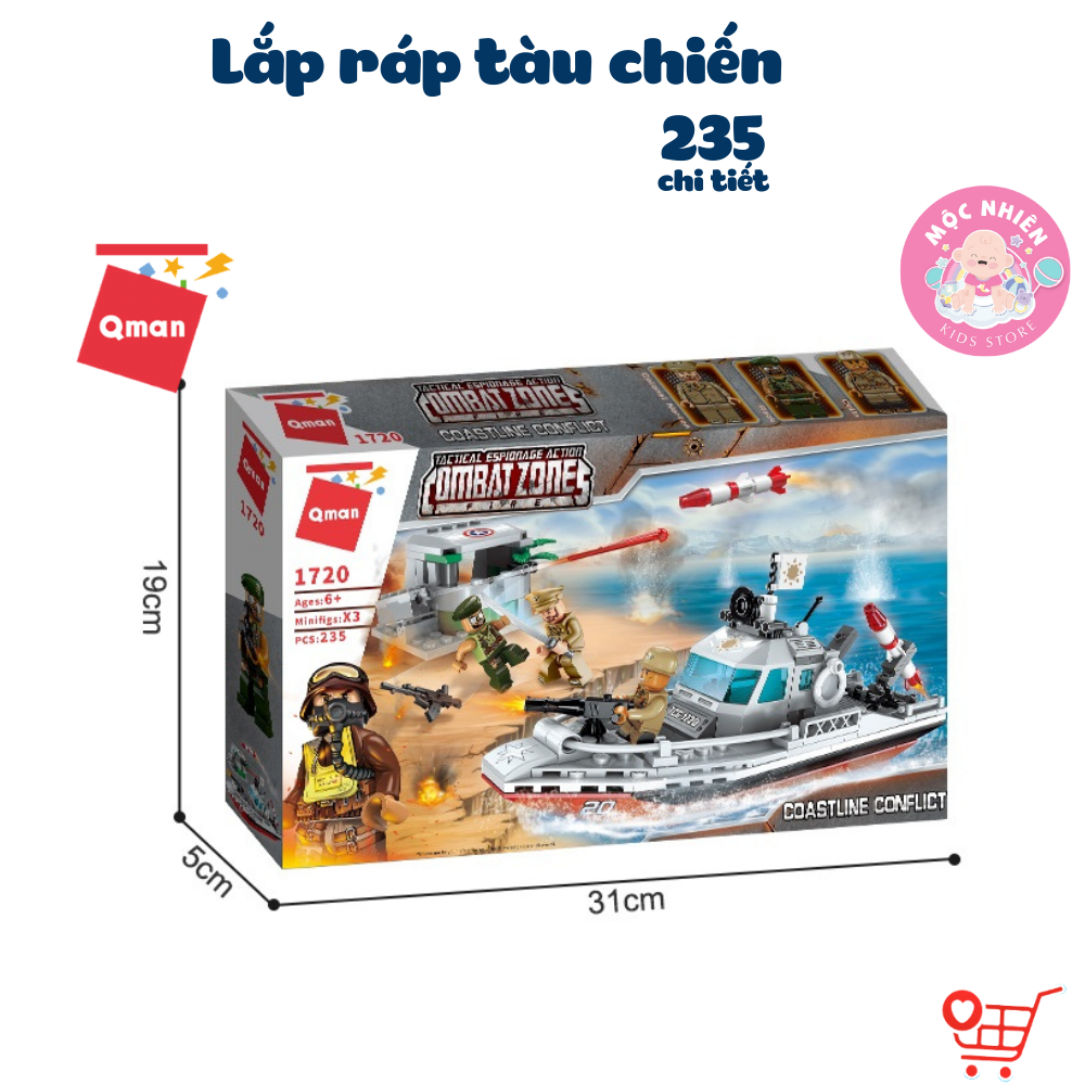 Đồ chơi xếp hình, lắp ráp tàu chiến Qman 1720 - Cuộc xung đột bờ biển