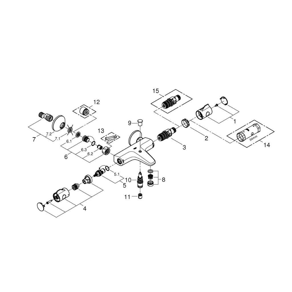 Bộ Trộn Nổi Ổn Nhiệt GROHE GROHTHERM 800 Kèm Vòi Xả Bồn - 34567000