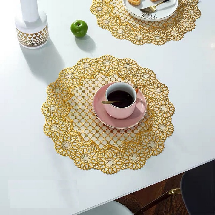 Tấm lót bàn ăn, lót lọ hoa, placemat, nhựa dẻo màu  vàng, xinh, rẻ, tiện lợi