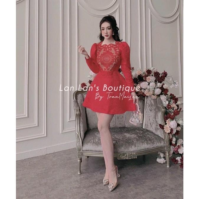 Đầm Nữ Phối Ren - Váy Xoè Dự Tiệc Cho Nữ Tay Dài