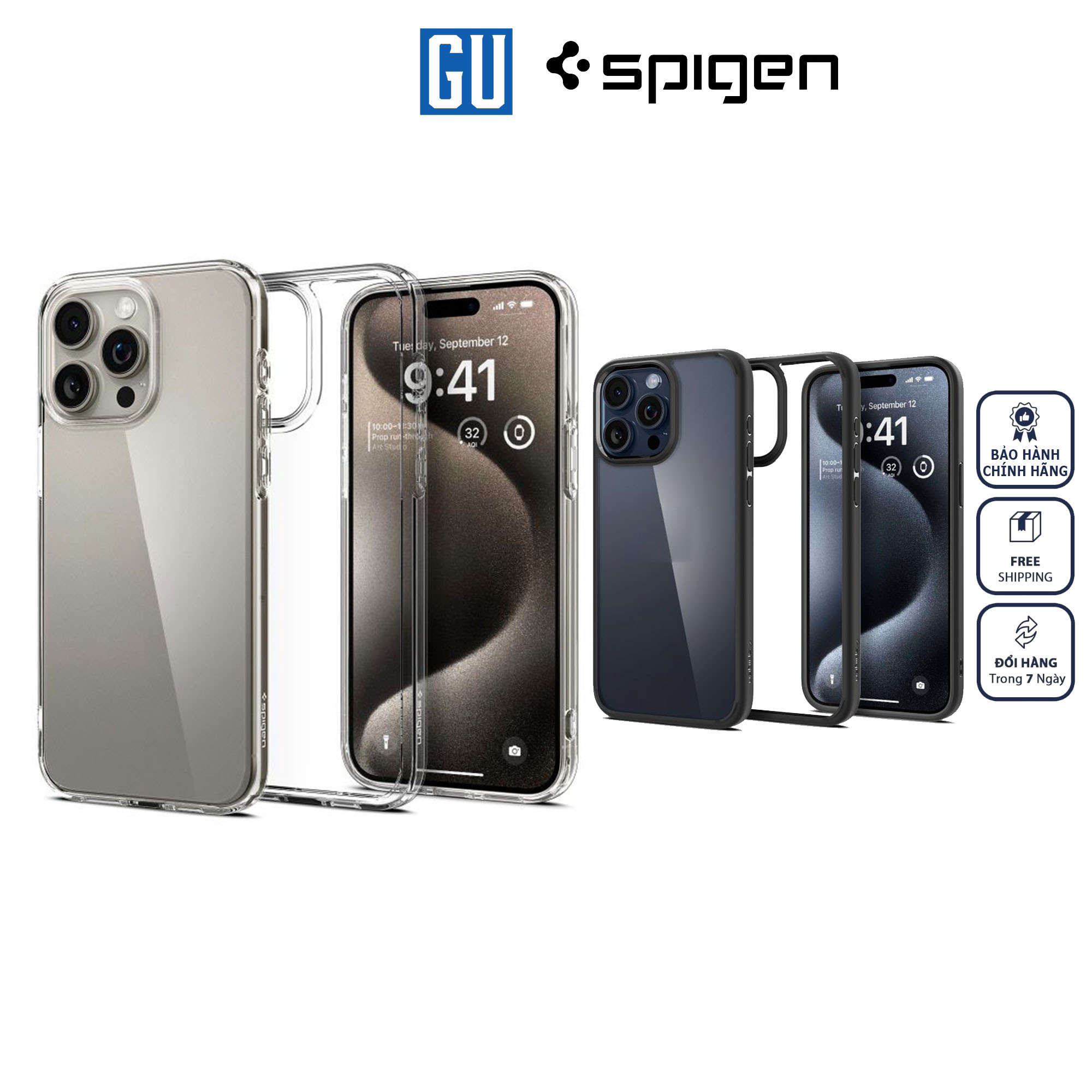 Ốp Lưng Spigen Ultra Hybrid Crystal Dành Cho iPhone 15 Pro/ 15 Pro Max Mỏng Nhẹ Nhưng An Toàn Cho Điện Thoại Hàng Chính Hãng
