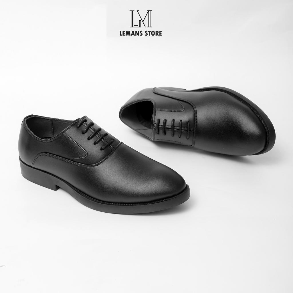 Giày da công sở Oxfords Wholecut Black LEMANS OX02 da bò nguyên Tấm bảo hành 12 tháng