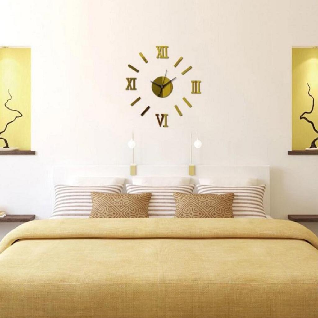 Roman Numerals 3D Mirror Sticker Bedroom Decor Golden
