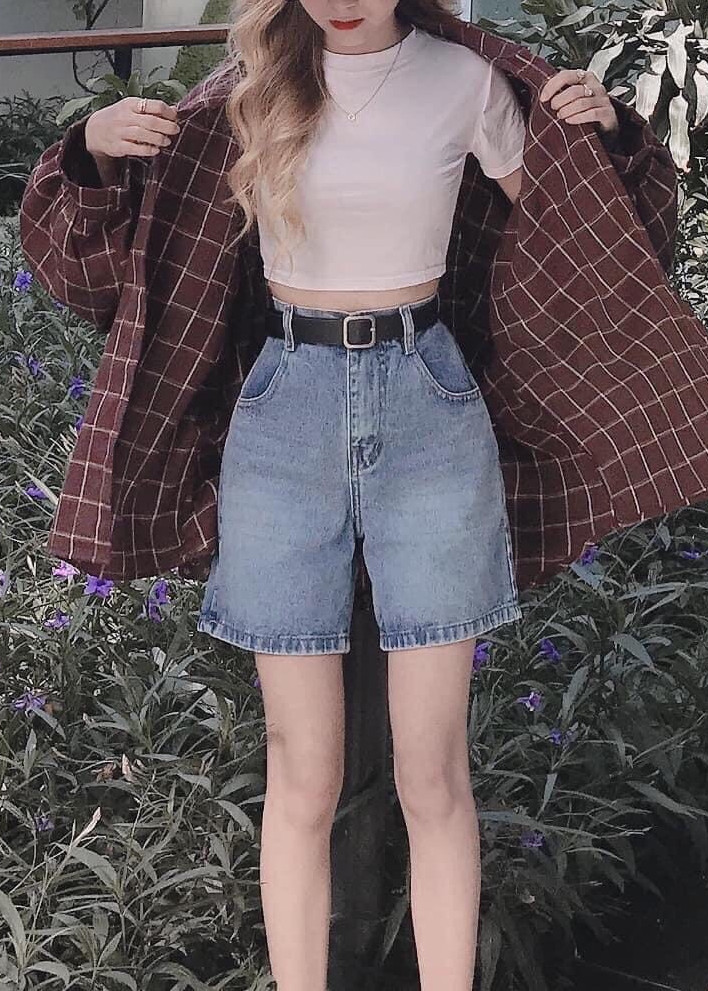 Quần Short Jean Ngố Nữ Lưng Cao