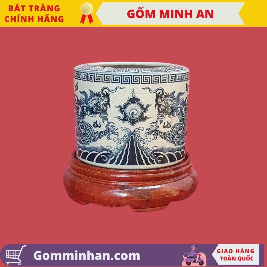 Bát hương thờ men rạn vẽ rồng, vẽ sen gốm Minh An Bát Tràng nhiều kích cỡ