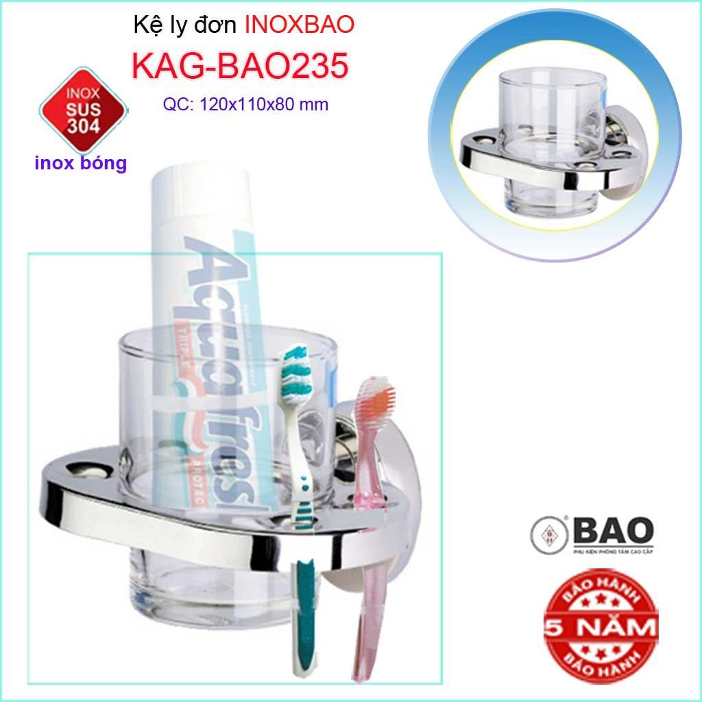 Kệ ly đơn Inox Bảo KAG-BAO235, giá ly bàn chải đánh răng SUS304 cao cấp siêu bền thiết kế tuyệt đẹp tiện dụng