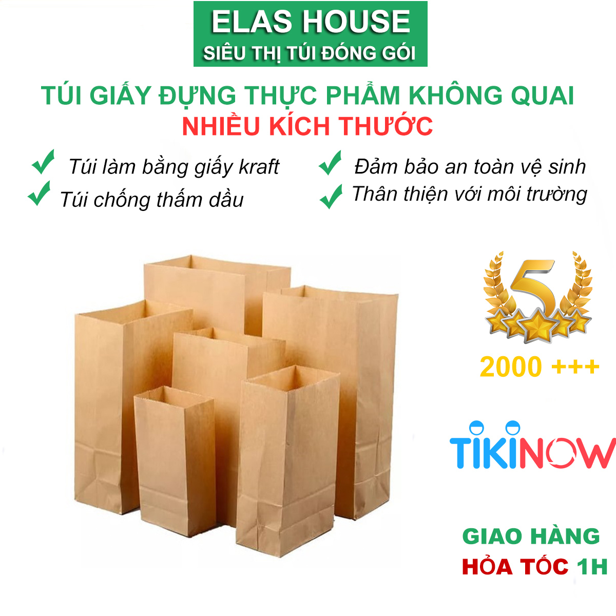 Túi giấy nâu đựng thực phẩm, bánh mi/ Túi kraft không quai ( bộ 50 túi