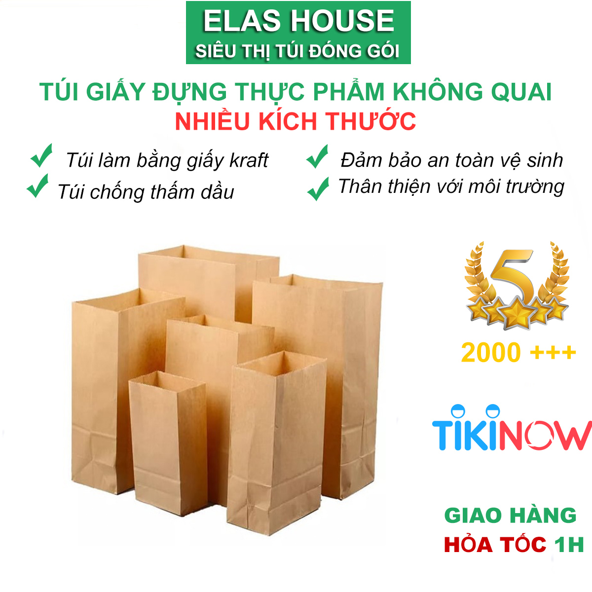 Túi giấy kraft không quai đựng thực phẩm Elas House Túi giấy đựng bánh mì túi xi măng đóng gói hàng