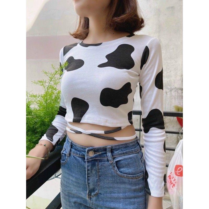 Áo thun croptop dài tay nữ buộc dây eo sexy chất thun Popbi