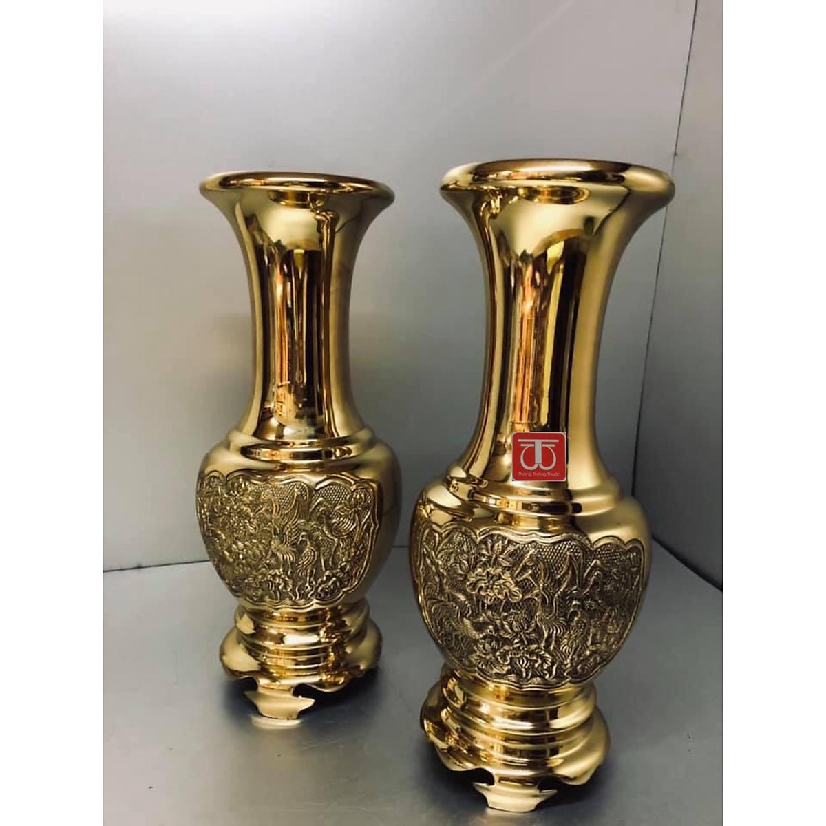 Combo 2 chiếc lọ hoa đồng vàng nguyên chất cỡ to