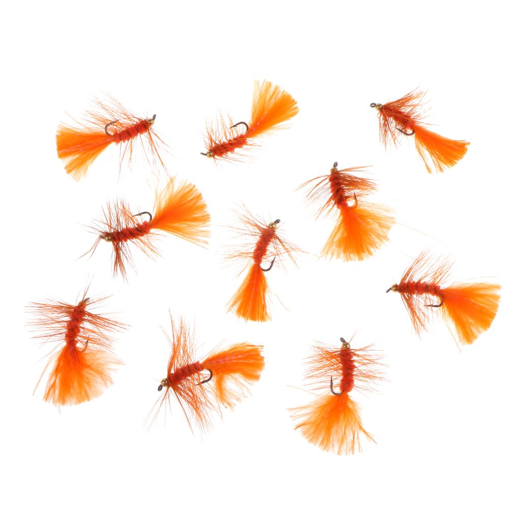 10pcs 1.6''Orange Wooly Bugger Flies Bead Head Nymph Flies Insects Wet Flies