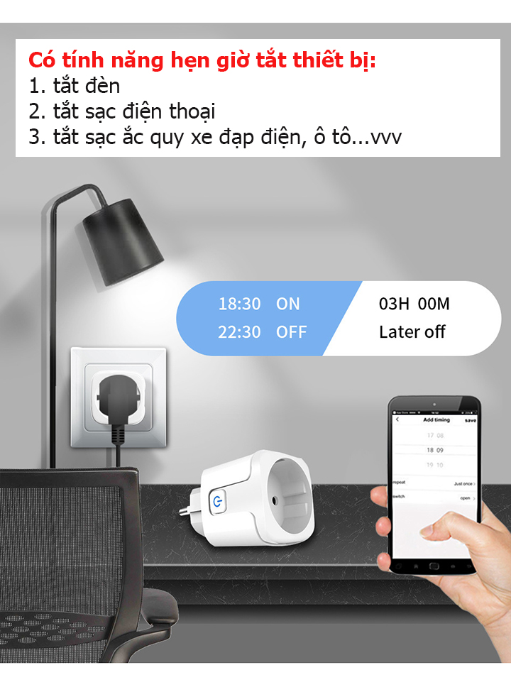 Ổ Cắm Wifi Điều Khiển Từ Xa 15A dùng phần mềm TUYA ,SMART LIFE công tắc điều khiển từ xa wifi