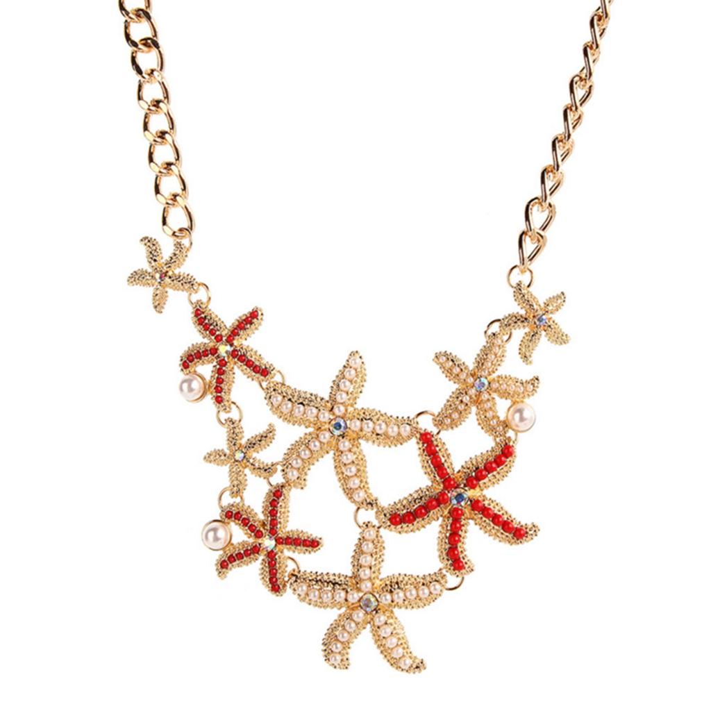 Ocean Style starfish Pendant Necklace Pearl Alloy Tassel Necklace