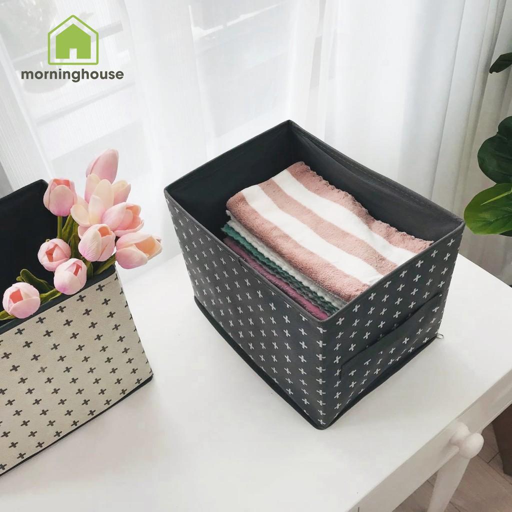 Hộp Đựng Quần Áo Gấp Gọn Morning House Có Nắp- Size S- Kem In- Form Hộp Cứng Cáp, Vải Dày Dặn Rất Tiện Lợi Để Chứa Đồ Và Mang Đi