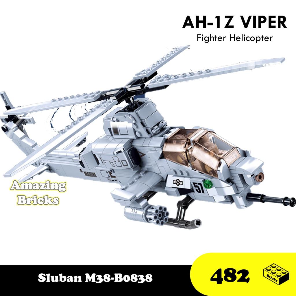 Đồ chơi Lắp Ráp Máy Bay Trực Thăng AH-1Z Viper, Sluban 0838 M38 Attack Helicopter, Xếp hình thông minh