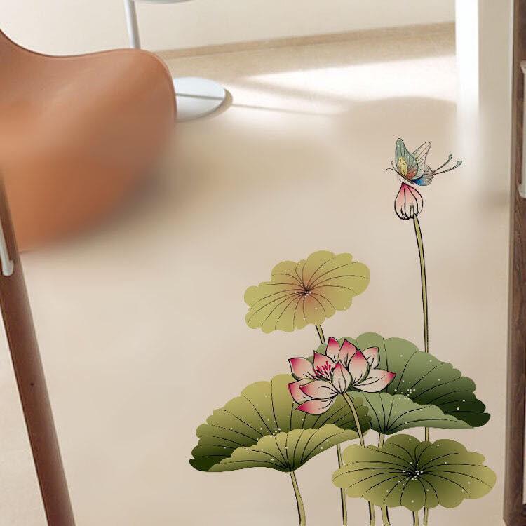 Decal trang trí kính cao cấp mẫu hoa sen