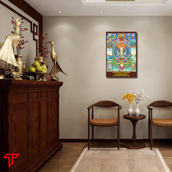 Tranh Phật pháp treo tường trang trí phòng thờ mẫu quan thế âm bồ tát linh thiêng, Tranh Phật Giáo Hình Phật 3075
