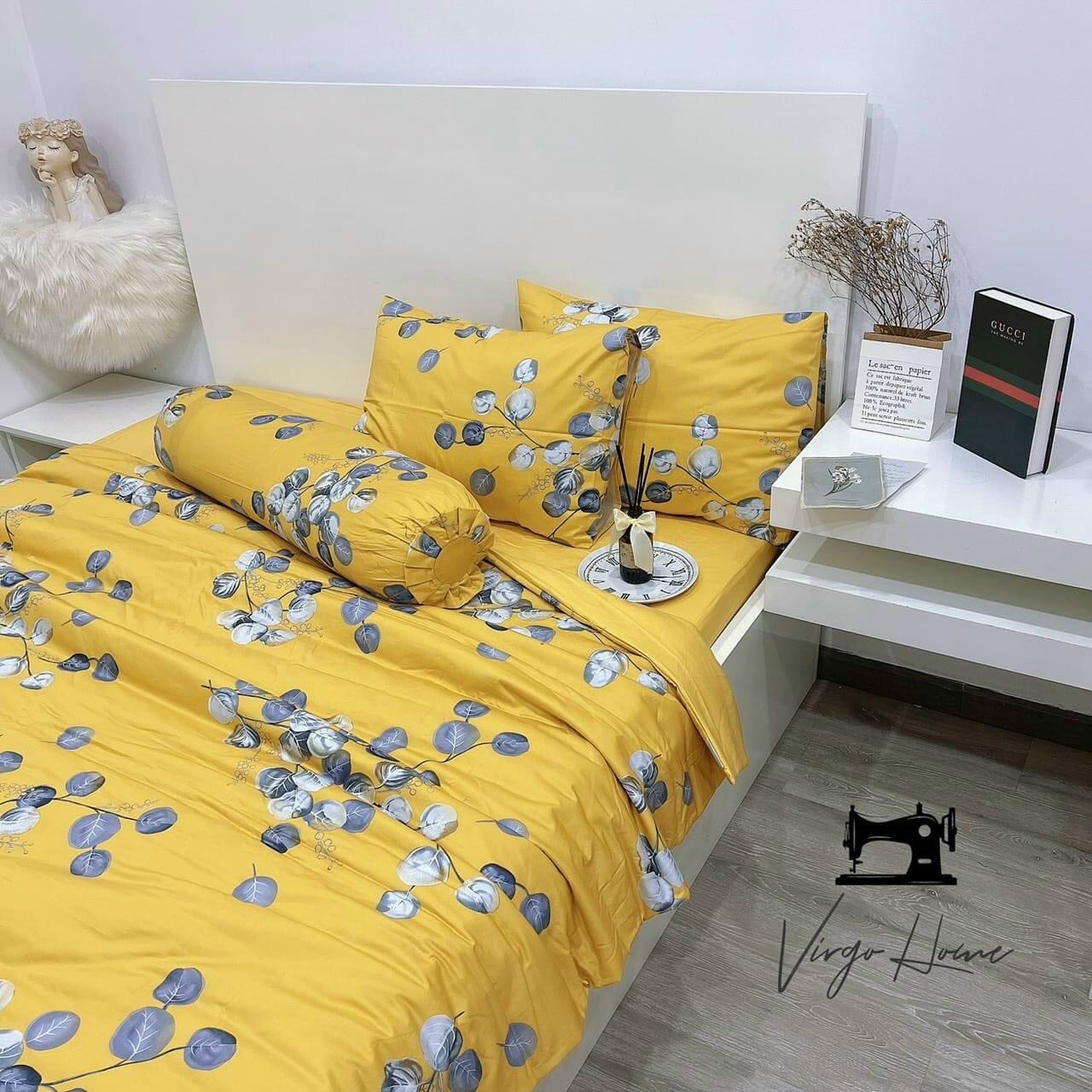 Bộ Ga Gối Vải Cotton Hàn Quốc 4 Món Nệm 20 CM