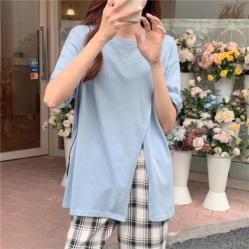 Áo Thun Nữ Vạt Lệch Dáng Trùm Mông Cổ Tròn Xẻ Vạt 3 Màu siêu xinh
