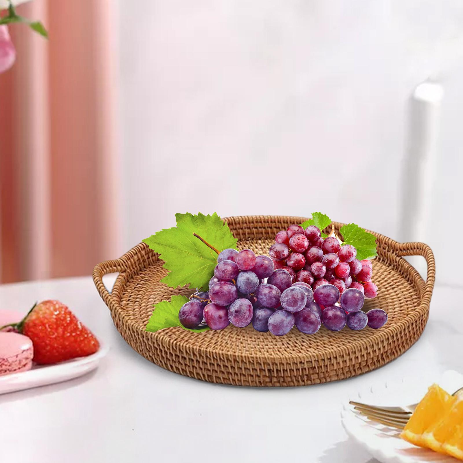 Rattan Round Serving Tray, Wicker Food Serving Baskets for Bread Fruit